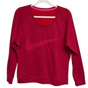 Nike Dri Fit Red Round Neck Sweatshirt Pullover Swoosh Athletic Women Size M